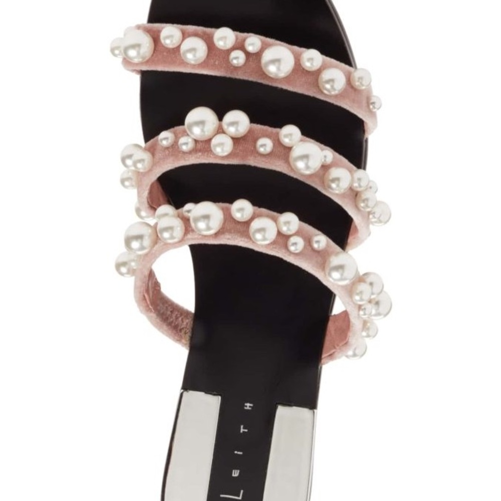 Leith Blush Pearl-Studded Sandals